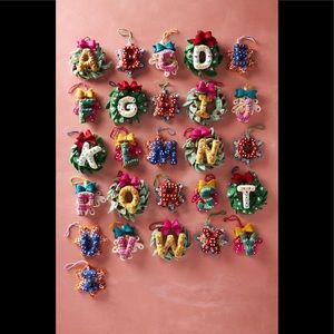 Anthropologie Deck The Halls Monogram Ornament “M”